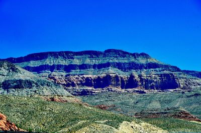 Close-up of landscape against clear blue sky