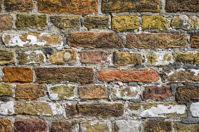 Full frame shot of colorful old brick wall