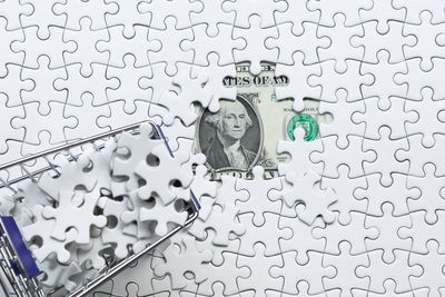 High angle view of text on paper against white background