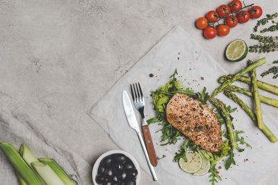 High angle view of food on table