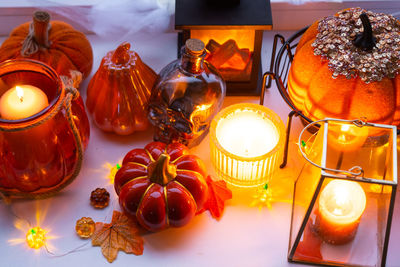 Close-up of christmas decorations on table