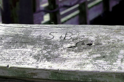 Close-up of text on wood