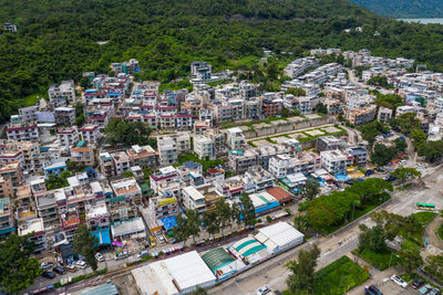 High angle view of buildings in city