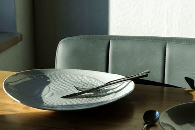 High angle view of empty plate on table