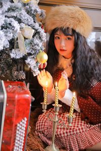 Portrait of woman smiling christmas girl