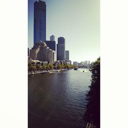 City skyline at sunset