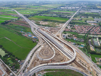 High angle view of highway in city