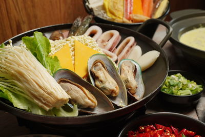 High angle view of food on table