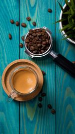 High angle view of coffee beans on table