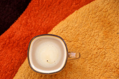 High angle view of coffee on table