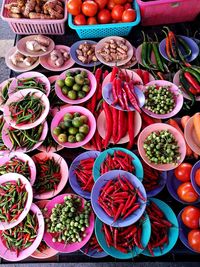 High angle view of vegetables for sale in market