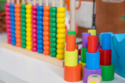 Close-up of toys on table