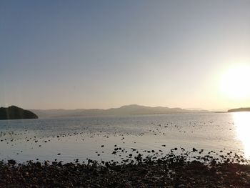 Scenic view of sea against clear sky during sunset