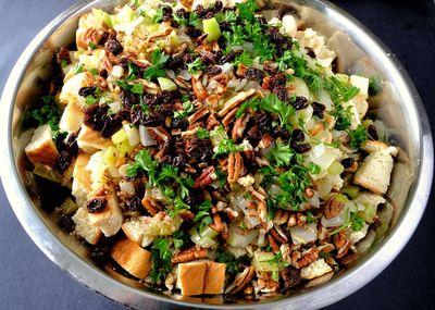 High angle view of food served in bowl