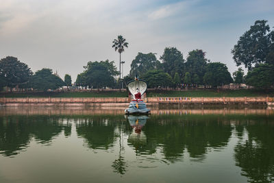 Buddhist stupas isolated with bright sky and unique prospective