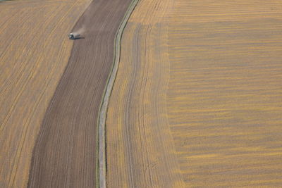 High angle view of tractor on field