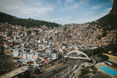 Aerial view of the rocinha favela, located in the south zone of rio de janeiro, brazil