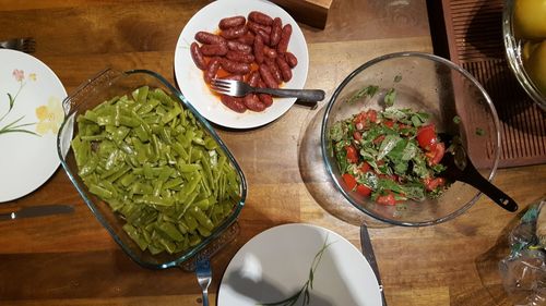 High angle view of food in plate on table