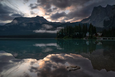 Panoramic image of emerald lake, beautiful landscape of yoho national park, british columbia, canada