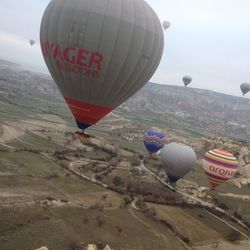 Hot air balloon over landscape