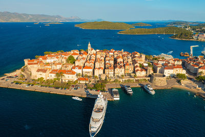 Aerial view of korcula town on korcula island, adriatic sea, croatia