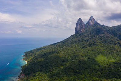 Scenic view of sea against cloudy sky