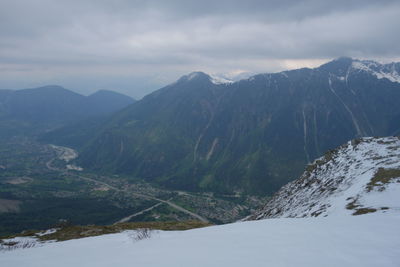 Scenic view of snowcapped mountains against sky