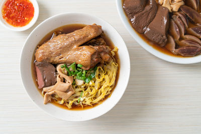 High angle view of food in bowl on table