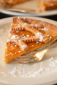 Close-up of dessert served on table