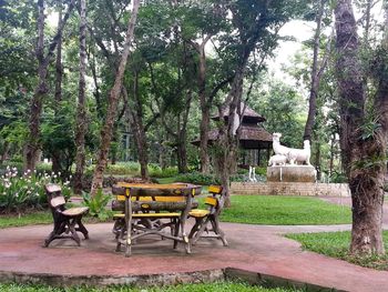 Empty bench in park