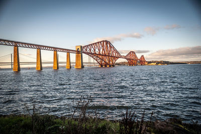 View of suspension bridge over sea