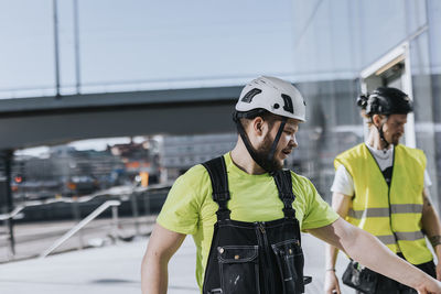 Man talking at construction site