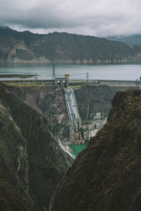 High angle view of dam against sky