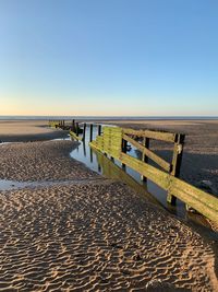 Scenic view of beach against clear sky