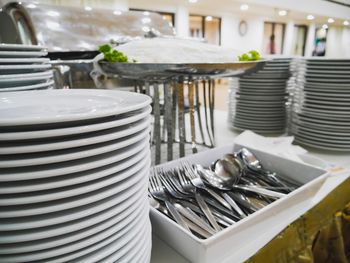 Stack of food in restaurant