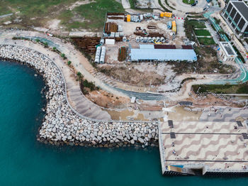 High angle view of swimming pool in city