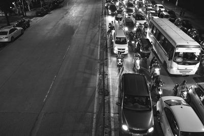 High angle view of vehicles on road at night