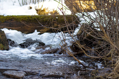 Close-up of frozen water on rocks