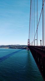 View of suspension bridge over sea