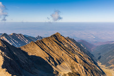 Landscape with rocky mountain peaks in summertime season, fagaras mountains, romania