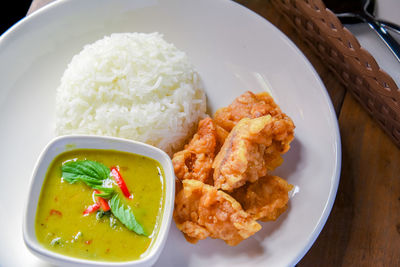 High angle view of meal served in plate