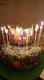 Close-up of candles on table