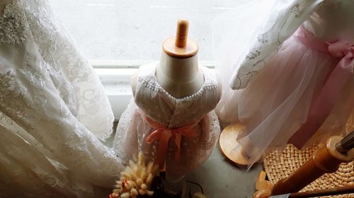 High angle view of woman holding bouquet