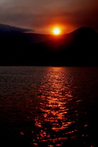 Scenic view of lake at sunset