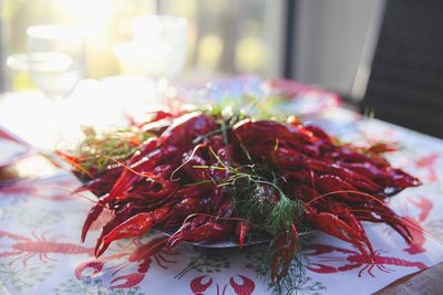 Close-up of red salad in plate on table