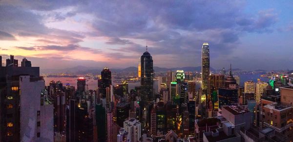 Illuminated city at dusk