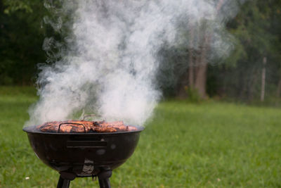 Close-up of food on barbecue grill