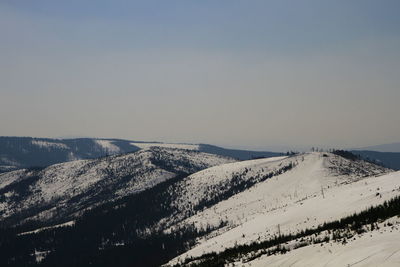 Scenic view of snow covered landscape against clear sky