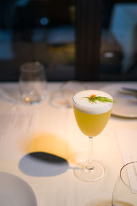 Close-up of beer in glass on table