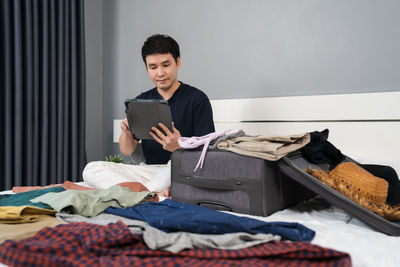 Man using laptop at home